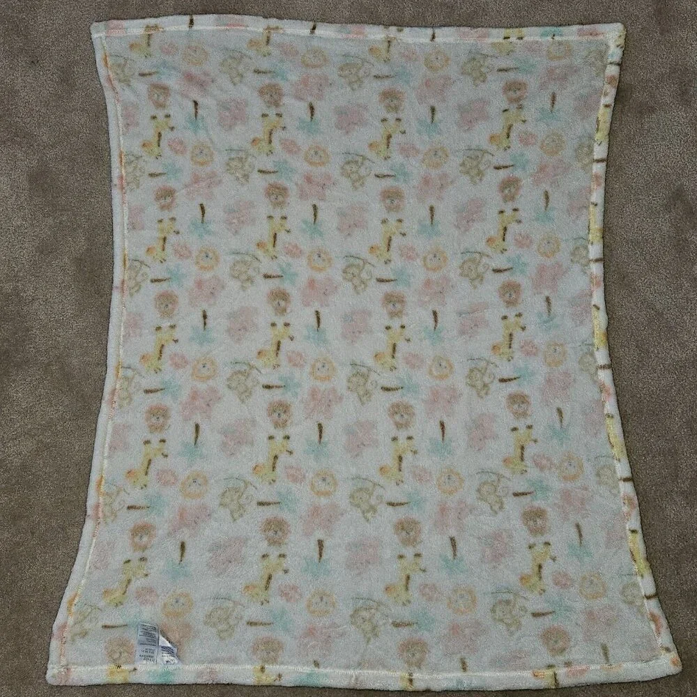Baby Starters Safari Blanket Lion Giraffe Monkey Pink Elephant Palm Tree 30x36